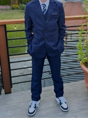 Boys Navy Blue 5pc Suit Size 12 | Graduation Wedding Slim Fit Outfit